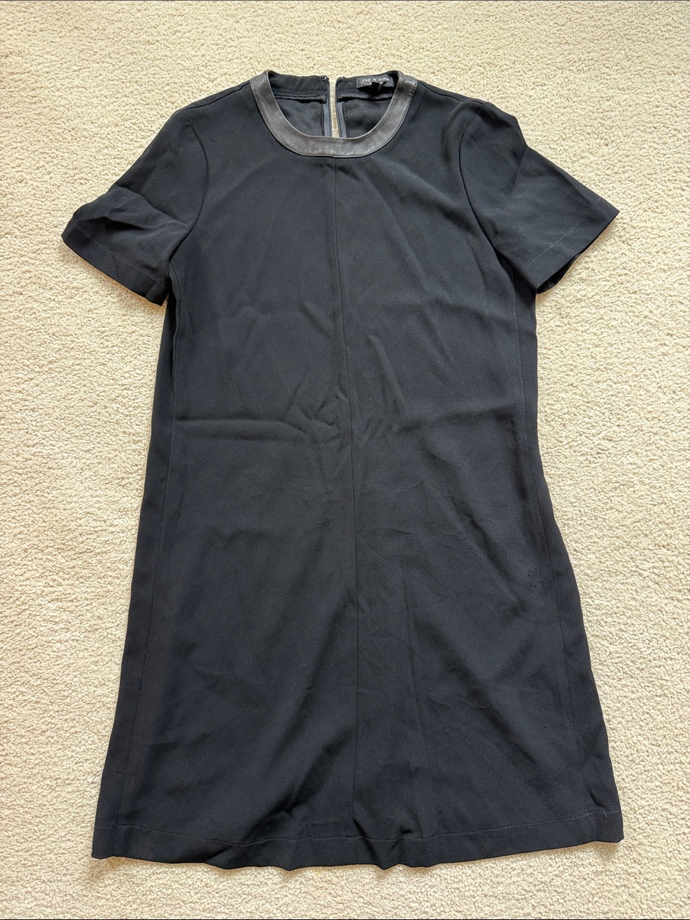 Rag&Bone Black Short-Sleeve Mini Dress with Leather-Trim Neckline